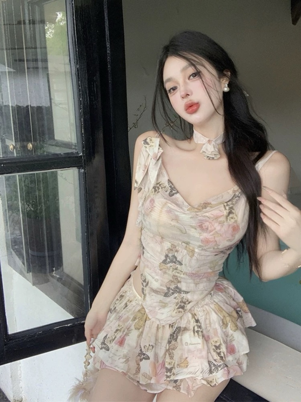 Floral Print Top and Ruffled Skirt